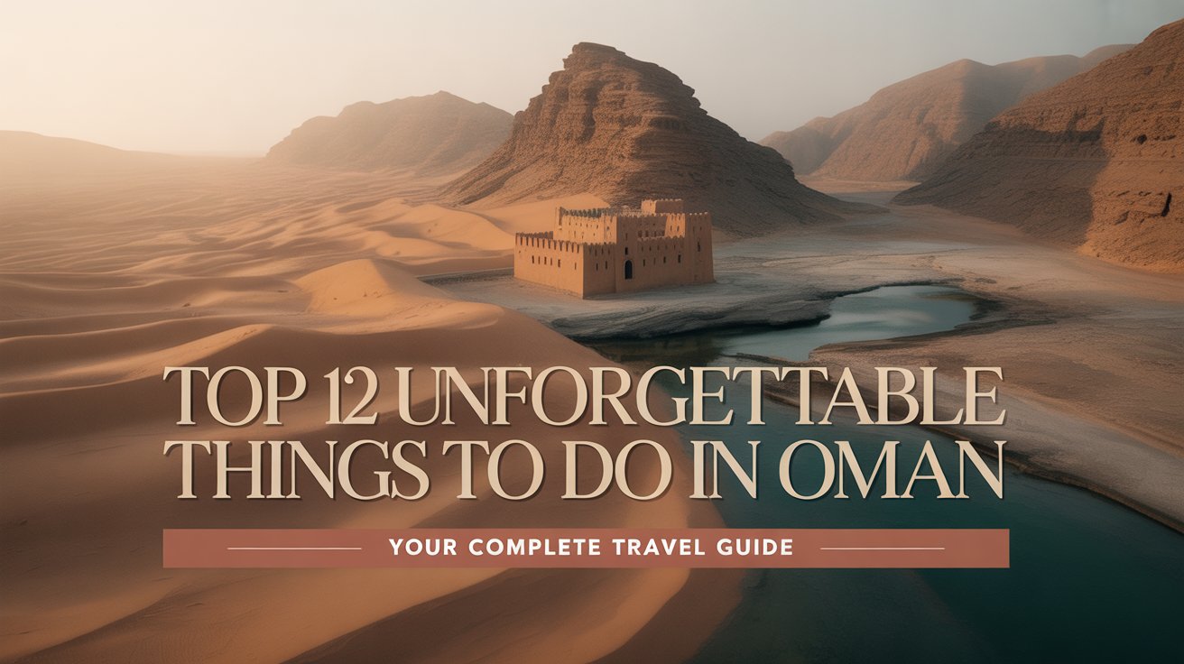 Top 12 unforgettable things to do in Oman travel guide with desert landscape and historic fort.